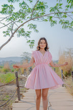Blush Pink Ruched Waist Short Dress