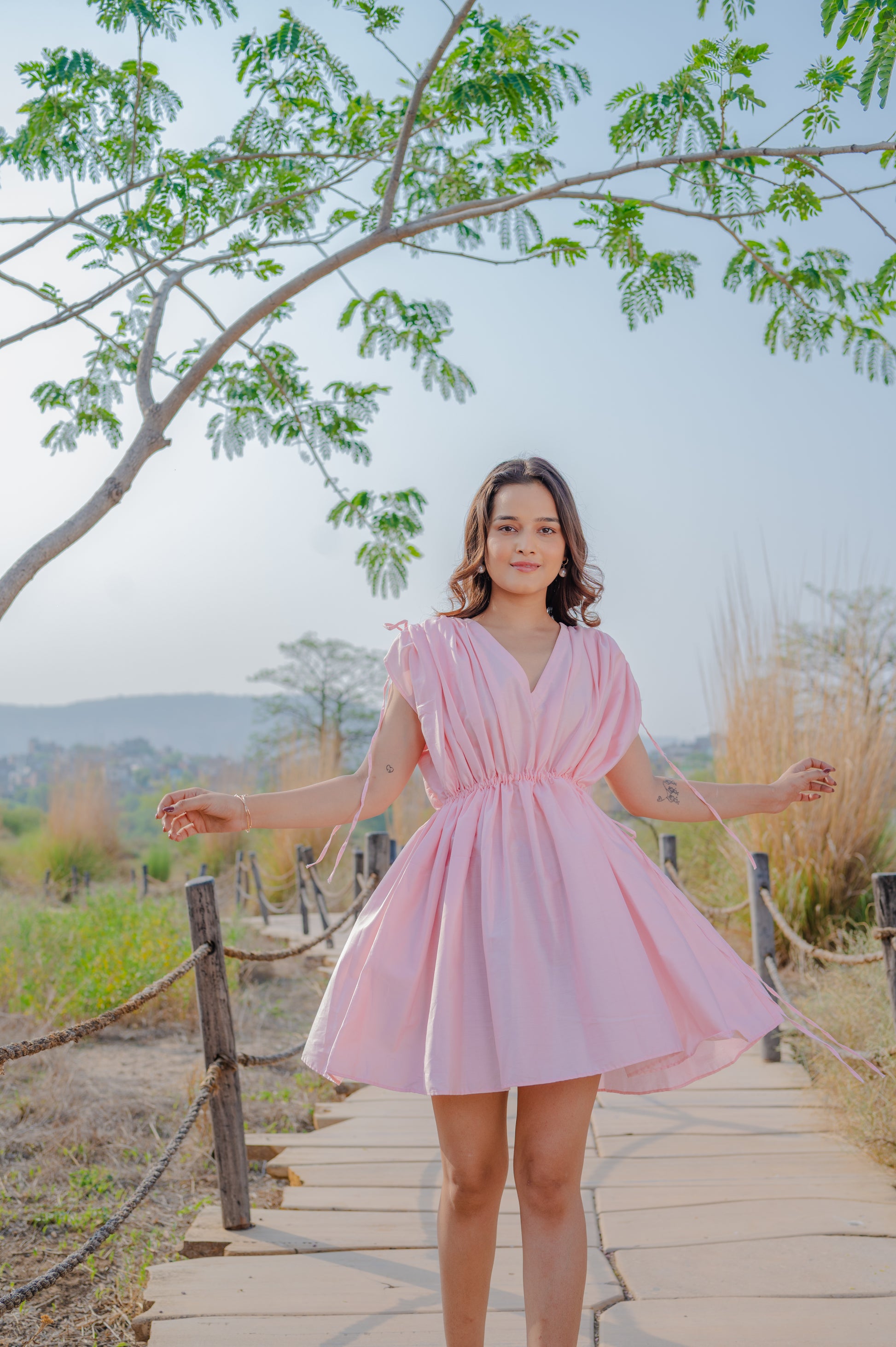 Blush Pink Ruched Waist Short Dress