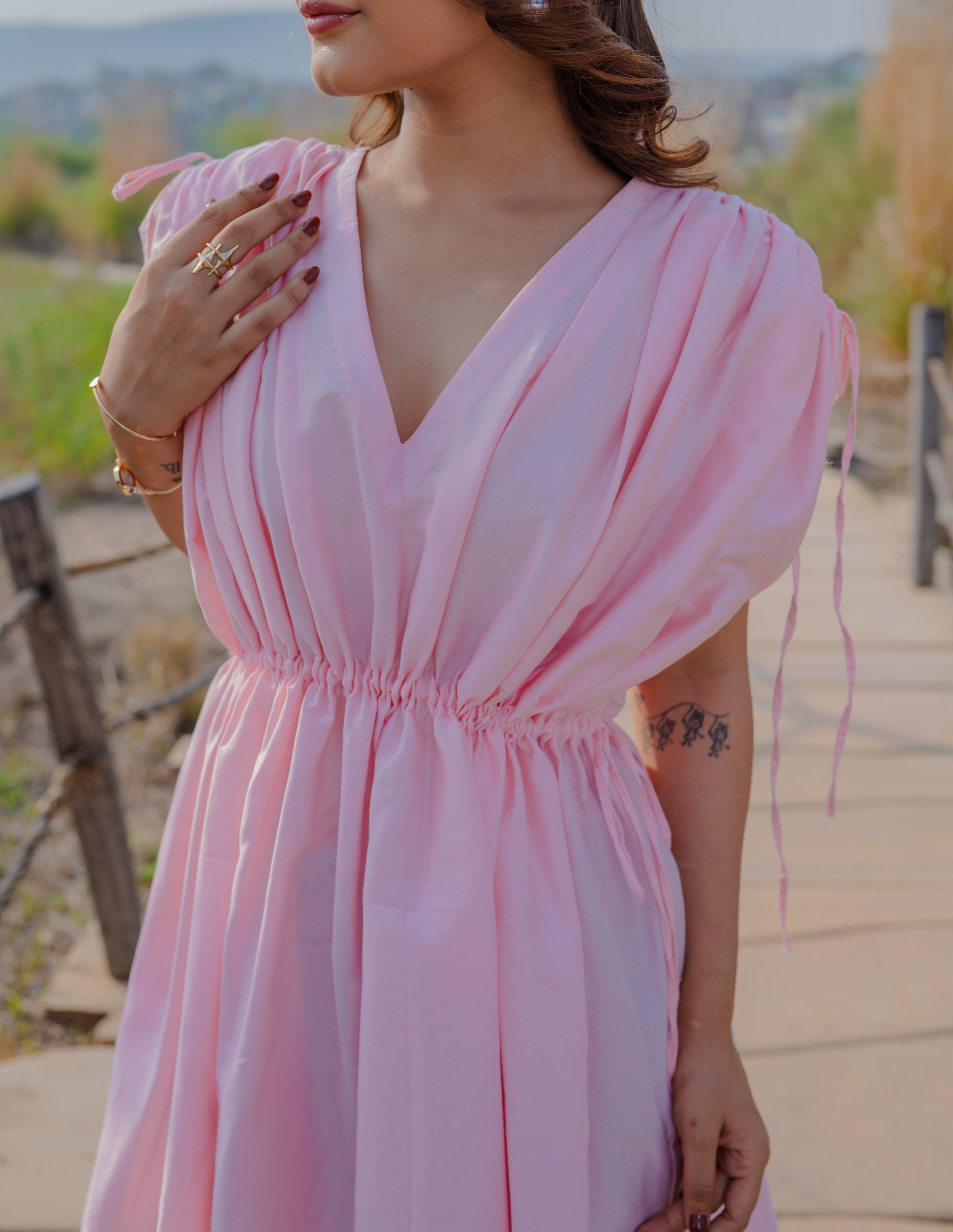 Blush Pink Ruched Waist Short Dress