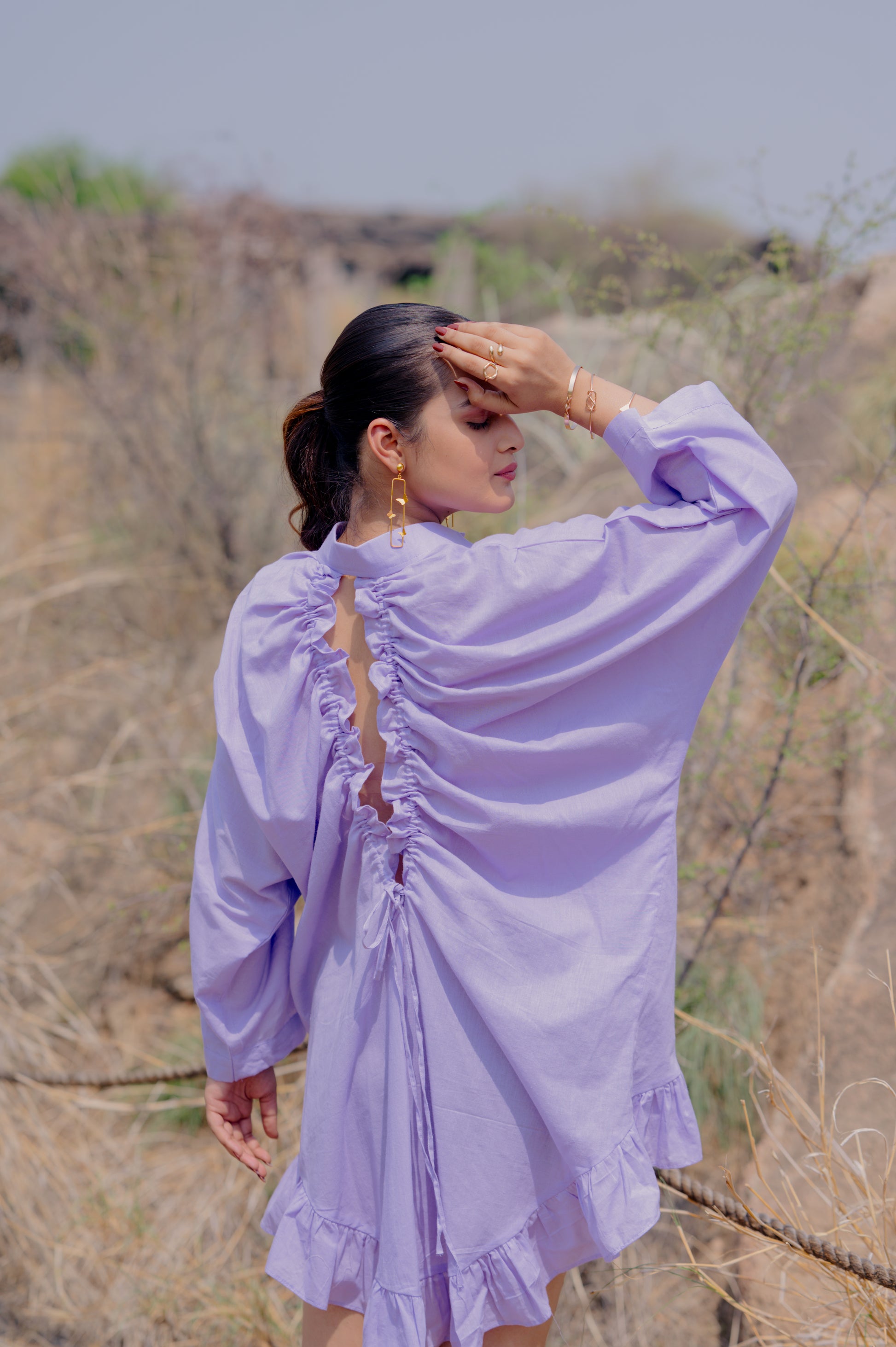Lavender Ruffle Hem Shirt Dress with Back Detailing