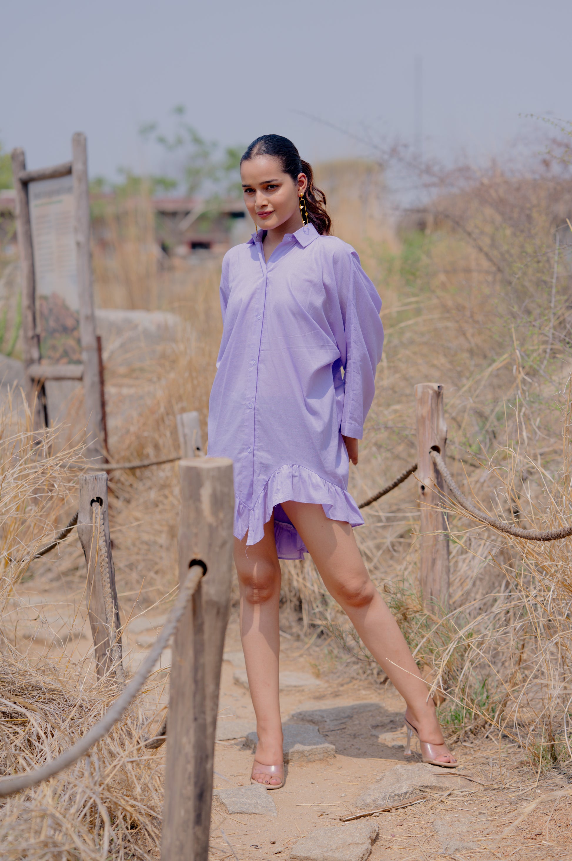 Lavender Ruffle Hem Shirt Dress with Back Detailing