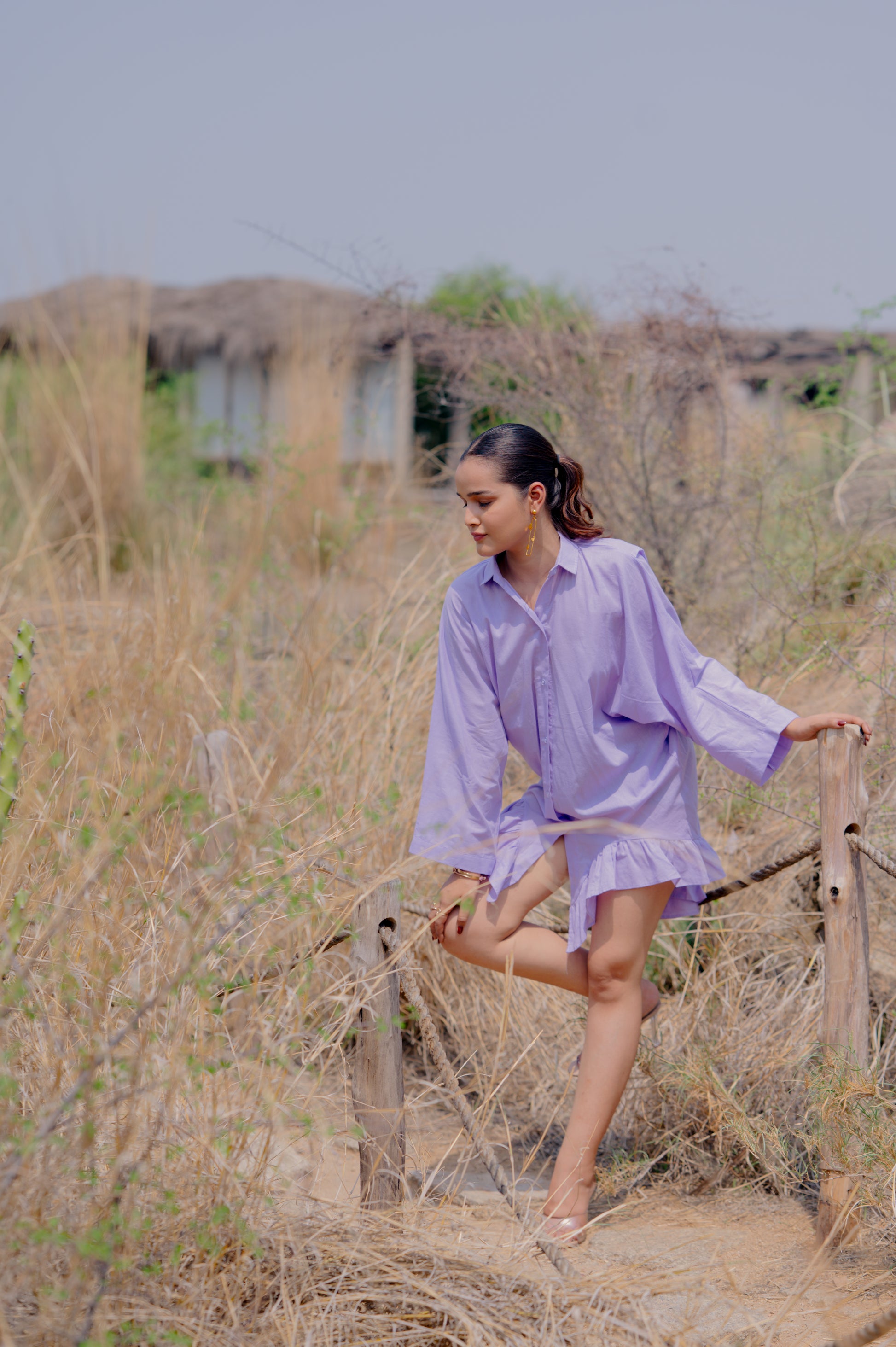 Lavender Ruffle Hem Shirt Dress with Back Detailing