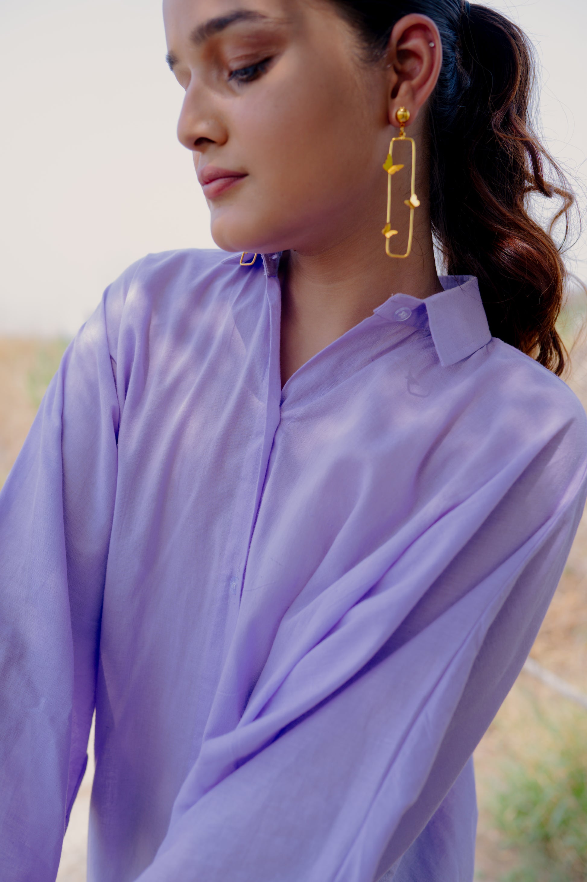 Lavender Ruffle Hem Shirt Dress with Back Detailing