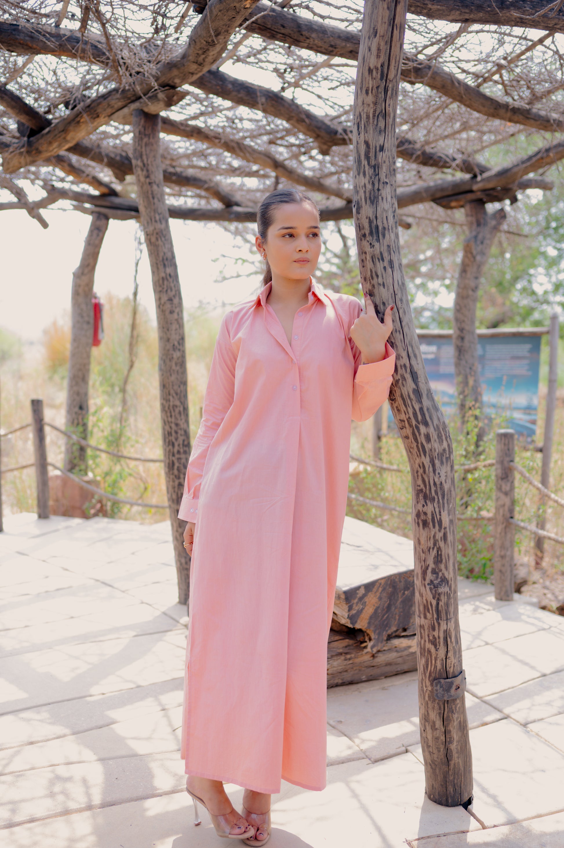 Peach Long Shirt Dress