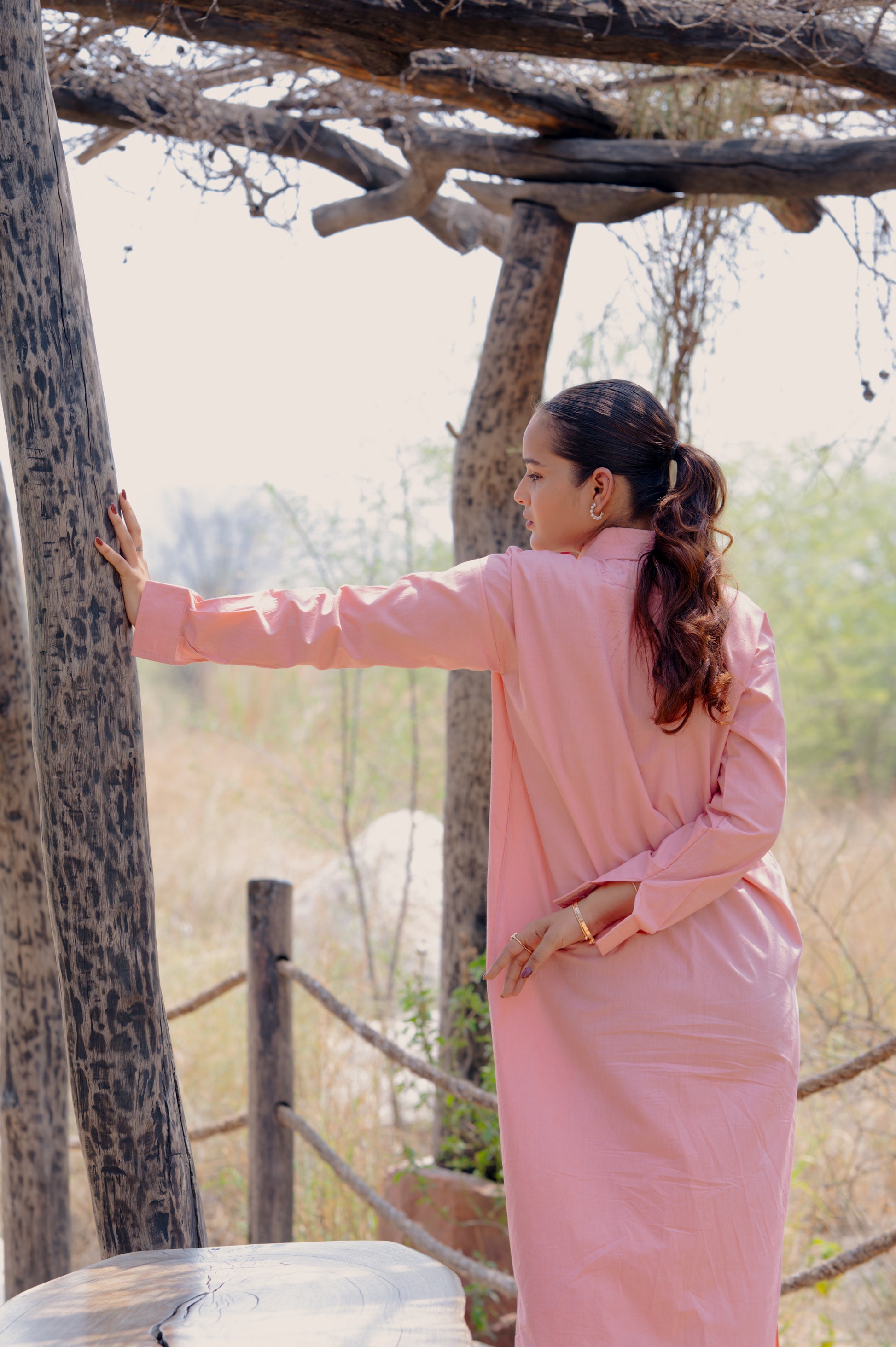 Peach Long Shirt Dress