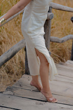 Off White Sleeveless Shirt Slit Dress