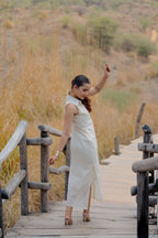 Off White Sleeveless Shirt Slit Dress